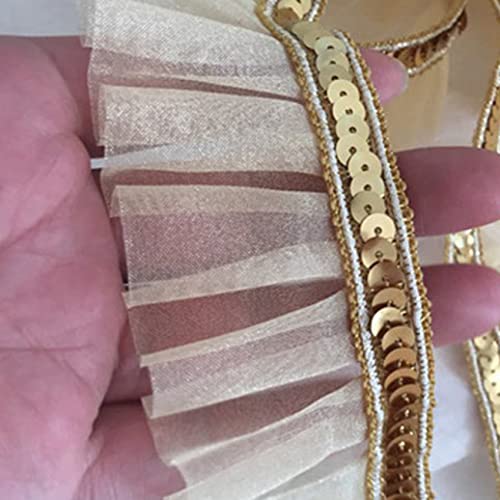 4Yards Gold Lace Fabric Mesh Lace Trim Gold Sequin Fabric For Dresses 1.77In Ribbons Trims Sewing Sequins Accessories #TOP1