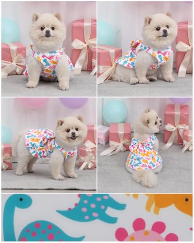 Image of CuteBone UPF50+ Dog Dresses for Small Dogs, Summer Sleeveless Deep V-Back Pet Dress with Big Bow, Breathable Swimwear Fabric, Cooling Stretchy Puppy Clothes for Outdoor Wedding Party Beach DV04L