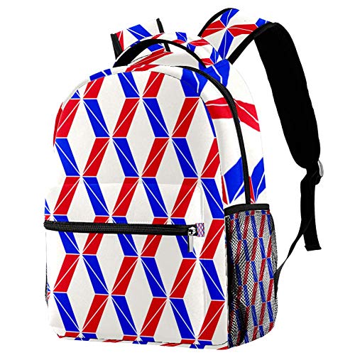 Mochila Escolar Rectángulo Geométrico Azul Bolsa para la Escuela Unisex de Viaje Casual