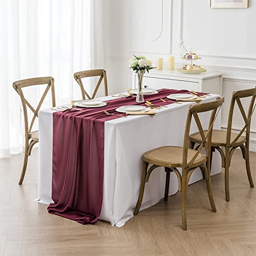 HLEIUKT Chemin de Table, Chemin de Table Rouge Foncé, Chemin Table pour Décoration de Mariage, Anniversaire, Noël Fête, Communion, Baby Shower, Lavable (300 x 70cm) Cover