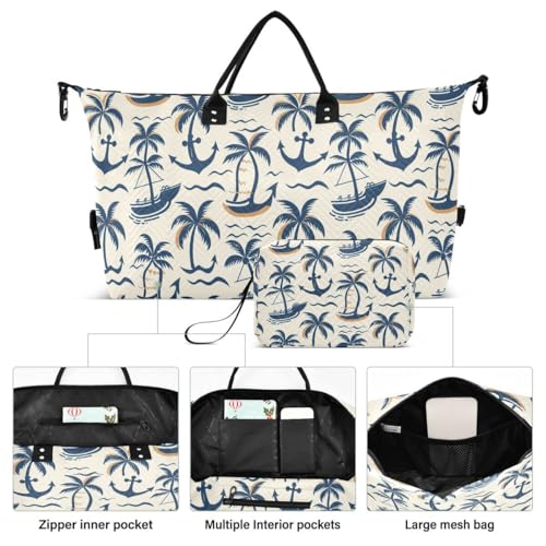 Cartoon Palm Tree Anchor Travel Duffle Bag Gym Bag Weekender Bags with Toiletry Bag Travel Trip Tote Bag2