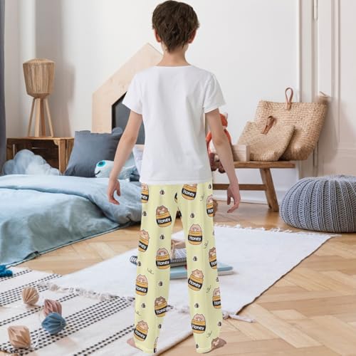 Boy's Pj Pants Chubby Bear Honey Jar Bee Lounge Bottoms Elastic Waist Kids Joggers with Pockets Size 6-143