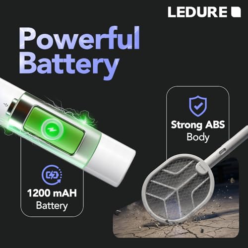 Image of Ledure UV Shastra Foldable Mosquito Bat with UV Light | 2-in-1 Rechargeable Mosquito Racquet with USB Type-C | 6 Months Warranty | Electric Mosquito Killer Racket | Rotatable Bug Zapper | White