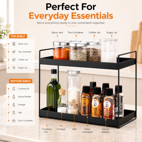 Image of JD FRESH 2 Tier Multipurpose Kitchen & Bathroom Storage Rack /Shelf storage and Large Space Organiser /Racks Countertop Kitchen Organizer Storage Basket(Black)