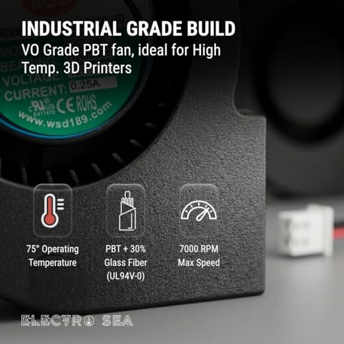 Image of ElectroSea 50 x 50 x 15mm 12V Fan DC I Brushless Turbo Blower Cooling Fan 5015 DC 12V Compatible 3D Printer Extruder Hotend I 2 Pin JST-XH Connector, 30 cm wire length (Quantity 3 x Turbo Fan)