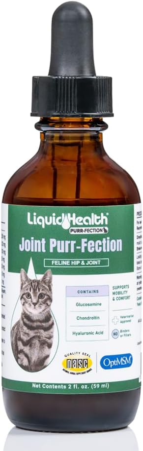 Pets Liquid Cat Glucosamine Joint Purr-Fection - Hip & Joint Health Relief Support, Chondroitin Feline Droppers for Senior Older Adult Cats & Kittens - Made in the USA (2 oz)