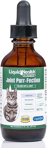 LIQUIDHEALTH Purr-Fección de glucosamina líquida para gatos de 23 onzas  Apoyo para el alivio de la salud de la cadera y las articulaciones goteros