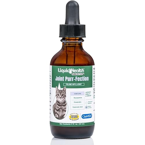 LIQUIDHEALTH Pets Liquid Cat Glucosamine Joint Purr-Fection - Hip & Joint Health Relief Support, Chondroitin Feline Droppers for Senior Older Adult Cats & Kittens - Made in the USA (2 oz)