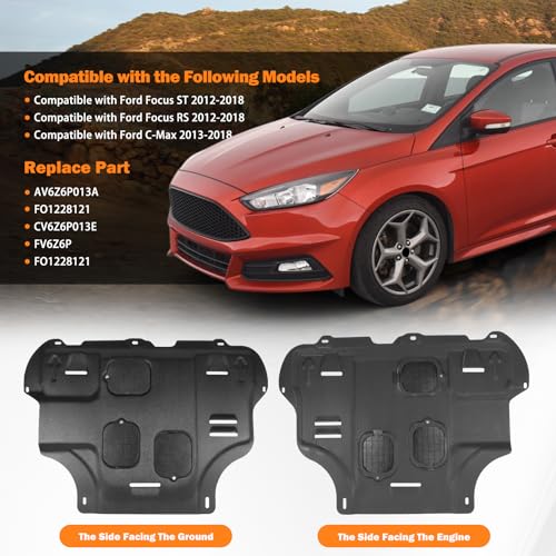Image of Front Engine Splash Shield Compatible with Ford Focus ST /RS 2012 2013 2014 2014 2016 2017 2018, fit for C-Max 2013-2018 Splash Guards, Engine Cover Mud Flaps Protection