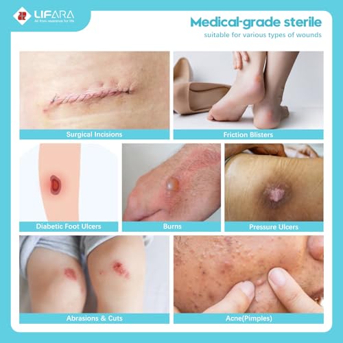 Image of LIFARA Hydrocolloid Wound Dressing 2 inch x 2 inch, 2X Fast Moist Healing, Adhesive Waterproof Bandages for Bedsore, Burn, Blister, Acne Care, Sterile and Waterproof, Home First Aid Kit Essential, 10 Pack