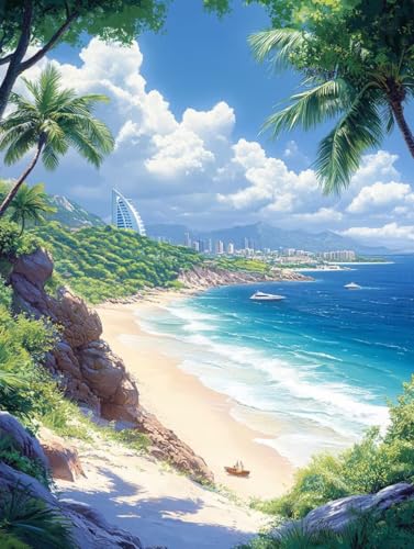 ペイントバイナンバー ビーチ ナンバーペイント 海 大人用 初心者向け 手塗り 塗り絵 ハンドメイドクラフトアート 簡単 DIY 数字油絵 セット 含む インテリア アクリル 水彩絵の具, レトロ インテリア 壁飾り ホームデコレーション ギフト 額縁付き