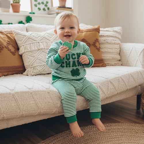 Image of Toddler Baby Boy St Patricks Day Outfit Infant Lucky Clover Sweatshirt Pants Set Little Kids Spring Warm Clothes