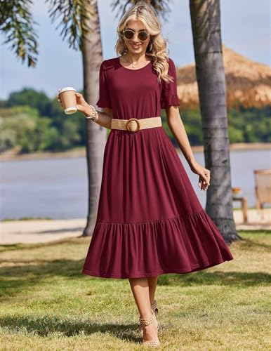 Image of Zeagoo Womens Summer Dresses 2026 Casual Midi Dress Flowy Sundress Ruffle Short Sleeve Tiered Dresses A Line Boho Dress