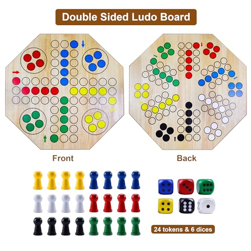 Gothink ET0020-1 20-Inch Extra Jumbo Ludo Game Set Classic Tranditional Strategy Game Giant Double Sided Painted Wooden Ludo Board Game thumb #3