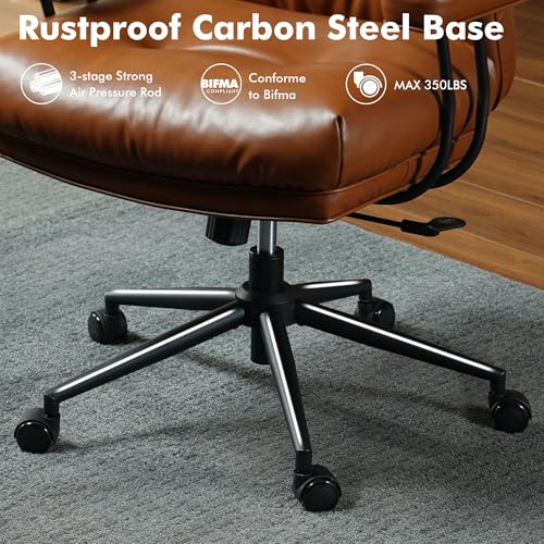 Image of High Back Executive Office Chair with Comfortable Deep Seat,Brown PU Leather Modern Office Chair,Ergonomic Big and Tall Computer Desk Chair with Lumbar Support(Light Brown)