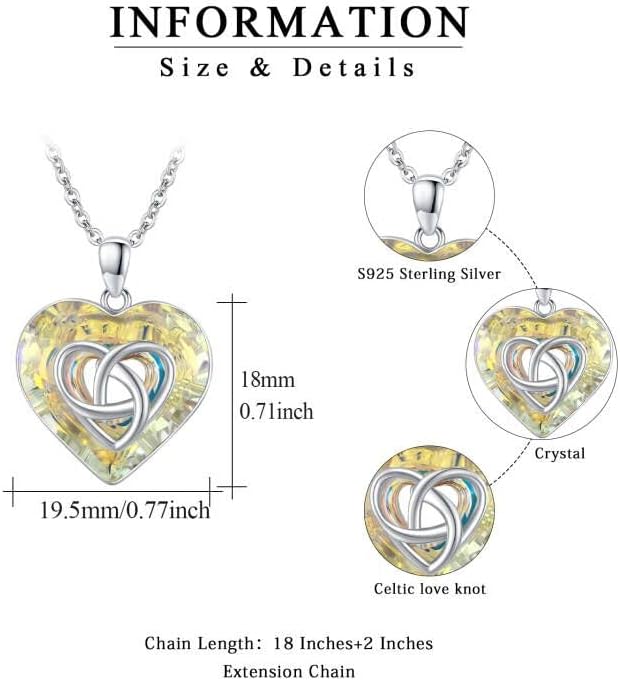 Heart Crystal Necklace Sterling Silver Family Tree of Life/Celtic Knot/Polar Bear Pendant Necklace with Color White Crystal Irish Celtic Tree of Life Jewelry Gifts for Women Girls Birthday Mother's Day - Image 2