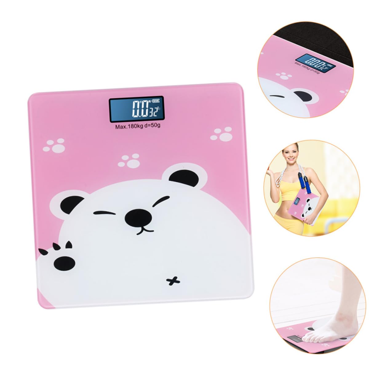 VICASKY Bilancia Precisione Fino a 180kg Digitale Ragazzo Ragazza Vetro Temperato Schermo Lcd Grande e Design Classico Rosa Adatto per Ragazzo Ragazza e Animali Domestici