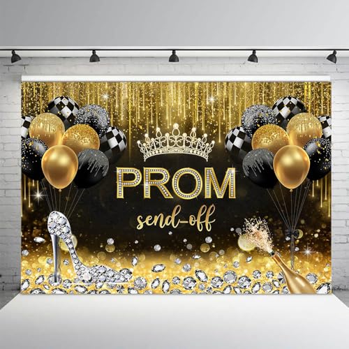 AIBIIN 7x5ft Prom Send Off Backdrop Black Gold Prom 2026