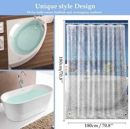 LEMON CLOUD Shower Curtain, PEVA Waterproof and Mould Resistant, Weighted Hem Bathroom Curtains with 3 Magnets and 12 White Plastic Hooks (Cobblestone, 180x180 cm) - Image 6