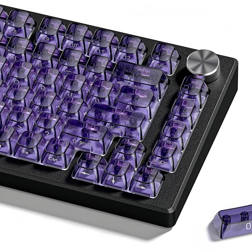 Image of dagaladoo Purple Clear keycaps,Transparent keycaps 60 75 100 Percent,Crystal keycap,Shine Through Key Cap Ceramic Style,MDA Profile Keyboard Key Cap for Mx Switches Mechanical Keyboard(Side Printed)