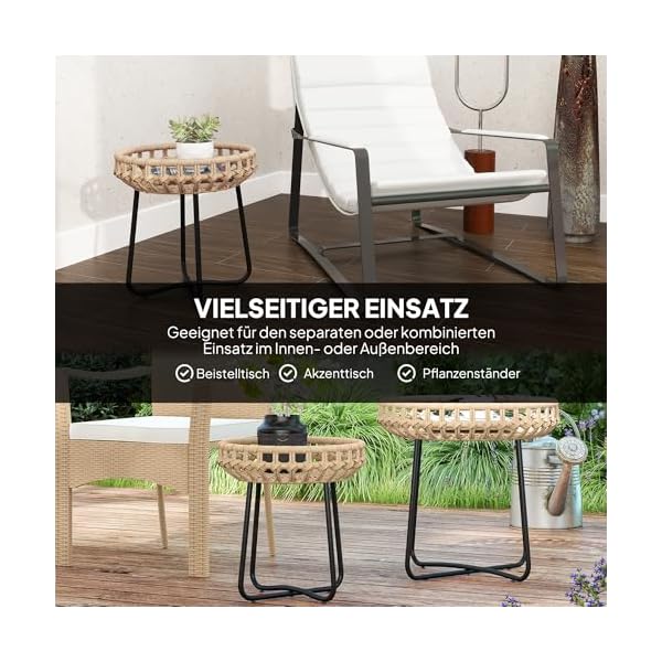 Outsunny Beistelltisch-Set Polyrattan rund Braun