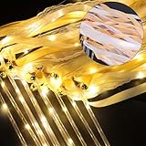100 Pcs Wedding Wands Ribbon Streamers with 3 Colorful Flashing Modes, Light up LED Silk Fairy Wands, Glow Lace Stick with Bells for Wedding Reception, Graduation, New Year, Birthday Party (Champagne)
