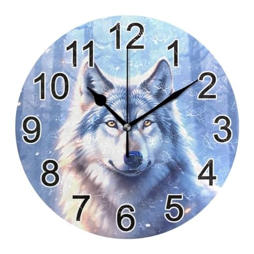Wolf Winter Forest Wall Clock Non Ticking Silent Kitchen Clock Large Battery Operated Clocks 10 inch for Living Room Bedroom Decor