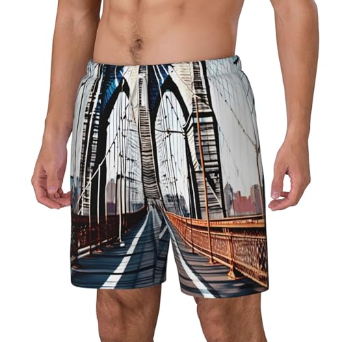 Brooklyn Bridge Print Mens Swim Shorts Trunks Inseam Compression Liner Quick Dry Zipper Pocket White2