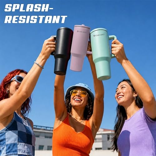 Image of CHKOKKO Stainless Steel Tumbler with Straw & Side Handle 1200ML Leak-Proof Travel Mug | Hot and Cold Double Insulated 1.2L Premium Water Bottle for Travel Gym & Office Use