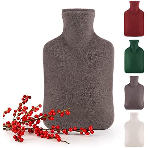 Blumtal Wärmflasche mit Bezug aus Polar Fleece - Auslaufsichere Wärmeflasche aus Naturkautschuk für Kinder und Erwachsene, Bettflasche zur Schmerzlinderung - Grau Cover