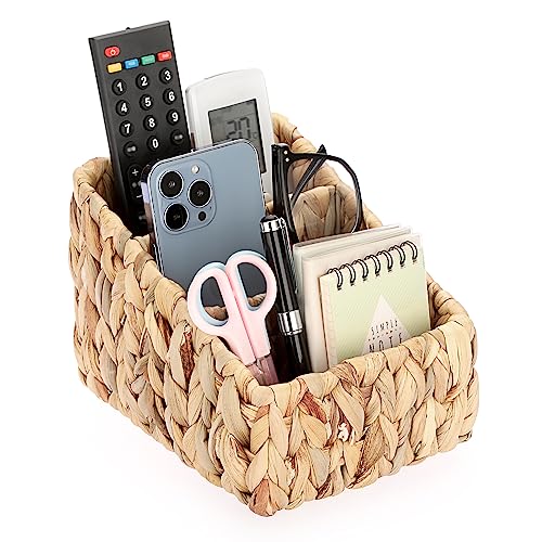 Sumnacon Water Hyacinth Remote Control Holder, Rustic Remote Control Holder Caddy with 3 Compartments,Decorative Remote Control Storage Organizer Caddies for Table, Bedroom,Living Room