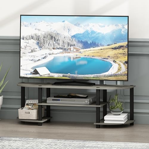 Image of Furinno Turn-S-Tube Toolless Assembly TV Stand for TV up to 55 Inch, 3-Tier Grey Entertainment Center, TV Console for Living Room, Bedroom, Home Office, Grey Oak