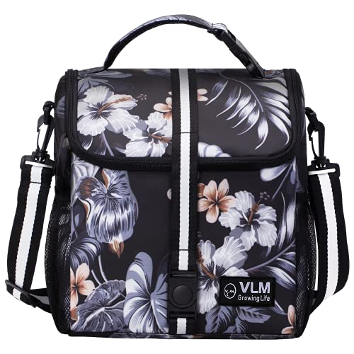 VLM Lunch Bags for Women,Leakproof Insulated Floral Lunch Box with Adjustable Shoulder Strap Reusable Zipper Cooler Tote Bag for Work,Picnic,Camping (Floral 4)