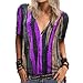 SLYZ Camiseta De Manga Corta con Estampado De Rayas Teñidas Anudadas para Mujer De Verano Camiseta con Cuello En V Y Cremallera para Mujer