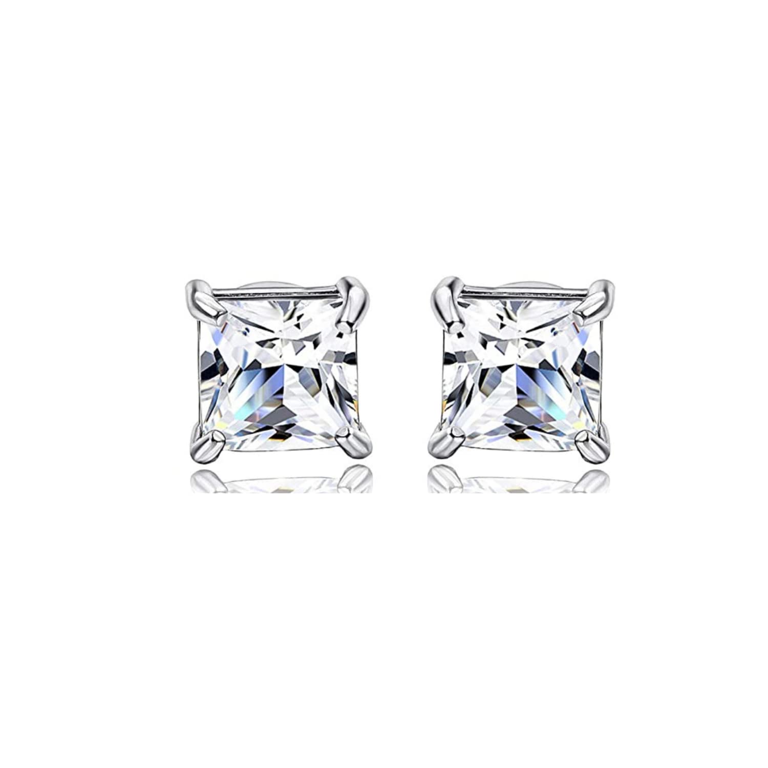 LaBling 925 Sterling Silver Square Stud Earrings Princess Cut Cubic Zirconia Tops for Men, Women, Boys and Girls - Silver 4mm (B09MNFKG8H) Amazon Price History, Amazon Price Tracker