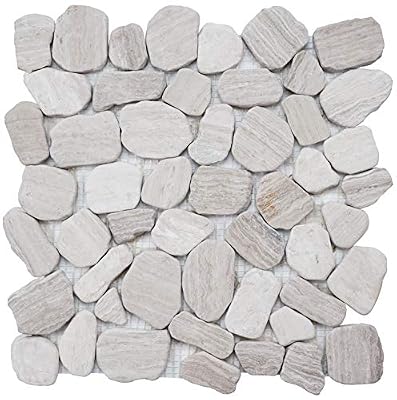 Simple Tile - Marble Mosaic Tile for Kitchen Backsplash, Bath Bathroom Floor, Etc, River Rock Collection, Mixed Rounds, 12"X12"X3/8", Tumbled (Sample 5.5"X5.5", MM 9502-White Oak)