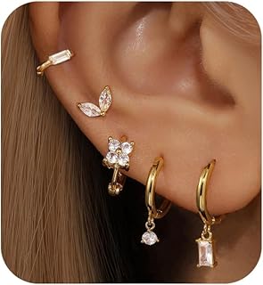 FIRSAUKI Earring Sets for Multiple Piercing Cartilage Stud Earrings for Women Hypoallergenic Dainty Gold Earrings 14K Gold...