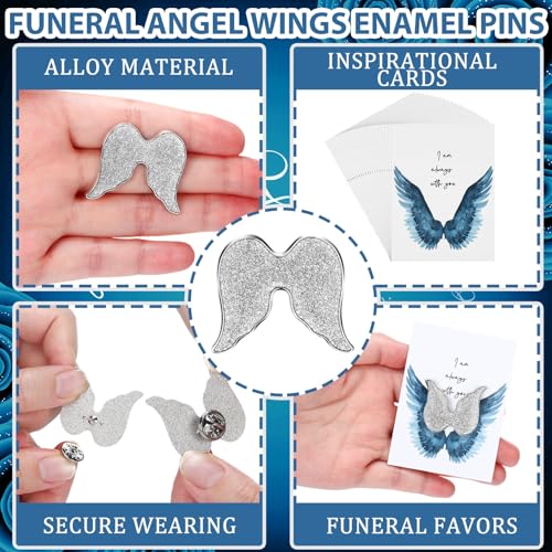 Image of Liliaafar 30 Sets Funeral Favors for Guests Bulk Butterfly /Feather /Wing Lapel Pins Life Favors Memorial Enamel Pins with Cards for Who Loss Loved One