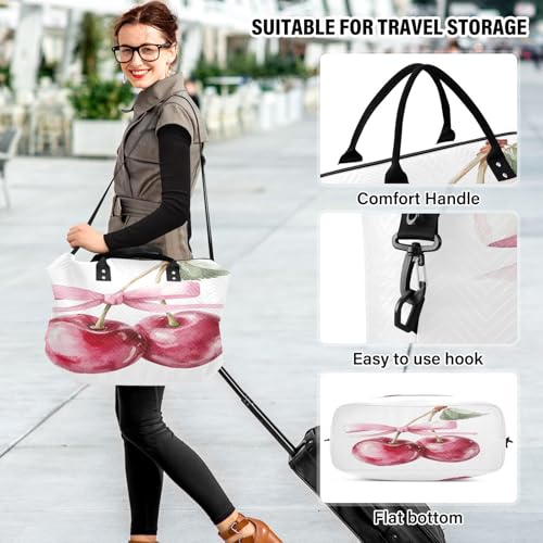Watercolor Cherry Fruit Travel Duffel Bag Large Capacity Weekender Bag with Toiletry Bag Detachable Shoulder Strap Travel Tote Bag for Women 6