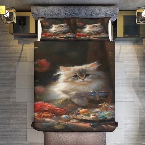 Parure de lit chat 3D housse de couette 220x240 king size microfibre douce - 3