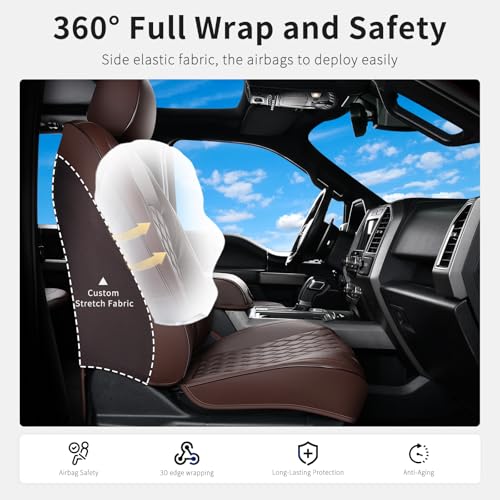 Image of Huidasource Coffee Front Seat Covers Fit for Toyota Tacoma 2005-2015 All Cab Base Prerunner SR5 Limited TRD Sport Front Row, 360 Full-wrap Waterproof Nappa Leather Automotive Seat Cushion Cover
