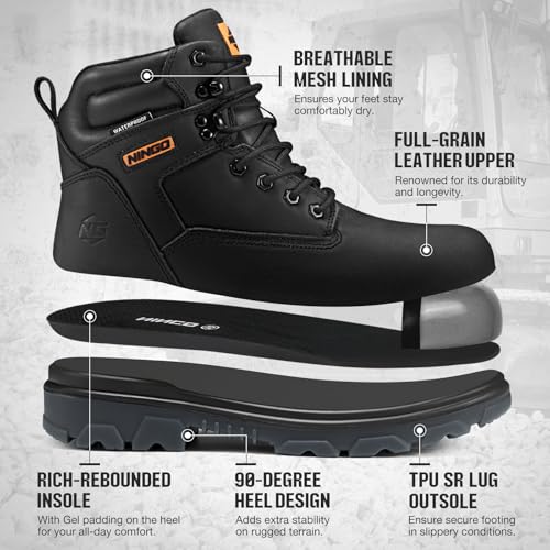 NINGO Work Boots for Men, Steel Toe Waterproof Boots with Puncture Proof, Oil & Slip Resistant, Comfortable Mens Construction Boot with EH Protection, Leather Shoes for Industrial3