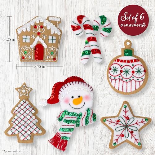 Image of Bucilla Felt Applique 6 Piece Ornament Making Kit, Jolly Gingerbread Snowman, Perfect for DIY Arts and Crafts Projects