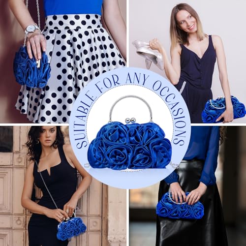 Image of Women Evening Clutch, Small Floral Satin Purse with Detachable Strap for Wedding Party Prom Gift