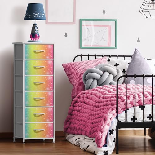 Sorbus Kids Dresser with 6 Drawers - Storage Chest Organizer Nightstand - Steel Frame, Wood Top, Tie-Dye Fabric Bins for Clothes - Wide Furniture for Bedroom, Hallway, Nursery, Closet, & Apartment — view 2