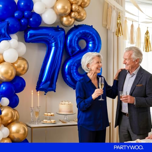 Image of PartyWoo Royal Blue Number 7 Balloon 40 Inch 25pcs Blue Star White Gold