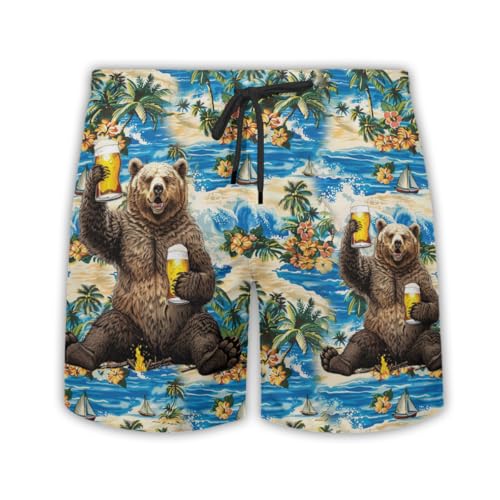 Polar Bear Mens Swim Trunks - Wild Animal Hawaiian Mens Swim Short Beach Shorts TU-SH-77