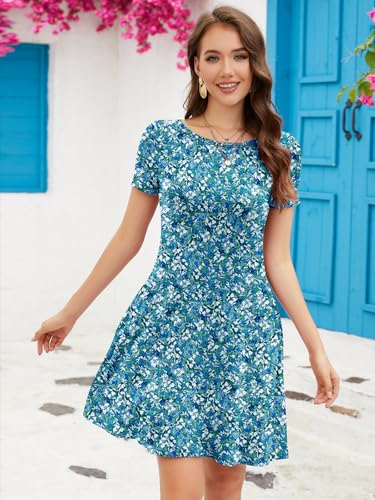 Image of KORSIS Summer Dresses for Women Casual T Shirt Dresses Short Sleeve Swing Flowy Ladies Beach Vacation Sundress with Pockets