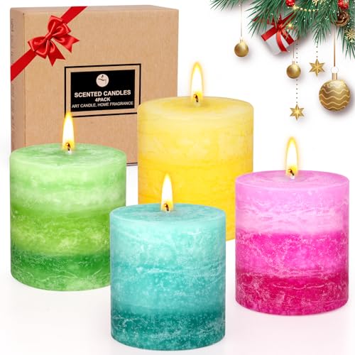 Duftkerzen Geschenkset, 4PC Bunte Stumpenkerzen Duft,Weihnachten...
