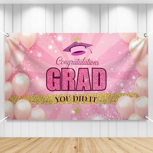 Image of KatchOn, Graduation Banner 2026-72x44 Inch | Congrats Grad Banner, Congratulations Banner Pink Graduation Decorations 2026 Graduation Party Supplies | Graduation Backdrop for Grad Party Decorations
